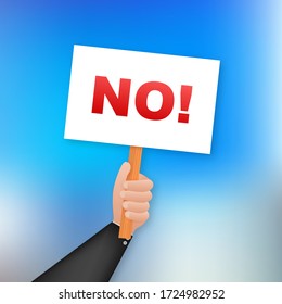 No sign. Cartoon poster with hand holding placard for banner design. Banner, Billboard design. Vector stock illustration