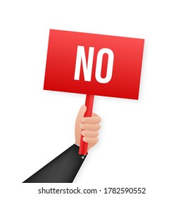 No sign. Cartoon poster with hand holding placard for banner design. Banner, Billboard design. Vector stock illustration