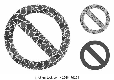 No sign composition of tremulant parts in various sizes and color tinges, based on no sign icon. Vector inequal pieces are grouped into composition. No sign icons collage with dotted pattern.