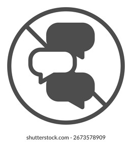 Nenhum sinal com diálogos, balões de fala ícone sólido, conceito de proibição, comunicação é sinal proibido no fundo branco, ícone de estilo de glifo para design móvel e web. Gráficos vetoriais