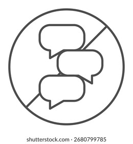 No sign with dialogues, speech bubbles thin line icon, prohibition concept, communication is prohibited sign on white background, outline style icon for mobile and web design. Vector graphics
