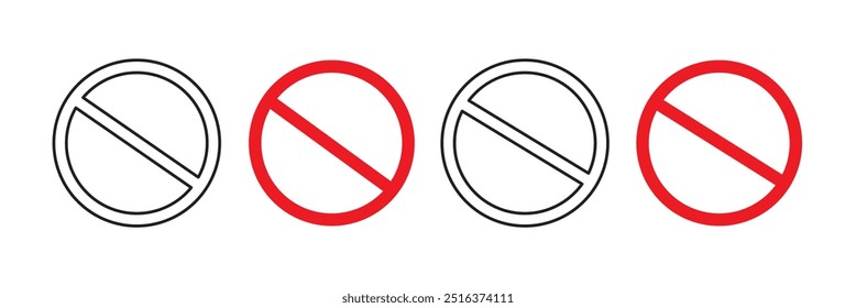 Conjunto de iconos sin signo. Conjunto de signos e iconos de parada. Ilustración vectorial de estilo de línea sobre fondo blanco.