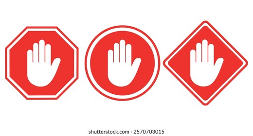 No sign on red background with hexagon, square and round shapes, Stop sign for prohibited activities
