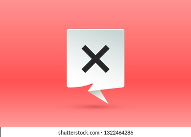 No sign. Paper speech bubble, cloud talk and message with No sign and shadow. White paper isolated speech bubble silhouette, sign No. Elements for message, social network, web. Vector Illustration