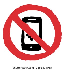 No sign phones prohibited symbol hand drawing raw