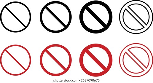 No sign, prohibited sign. ban icon set. Red Crossed Circle. No icon sign. Stop symbol
