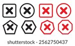 No sign. red and black forbidden thin circle cross flat icon. Restrict entry ban prohibition vector symbol. avoid risk x symbol. Don