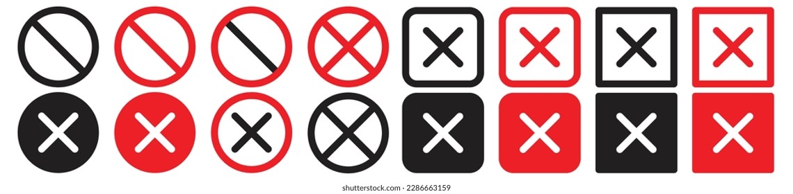 No sign. red and black forbidden thin circle cross flat icon. Restrict entry ban prohibition vector symbol. avoid risk x symbol. Don't delete graphic prohibition mark. stop sign. wrong, forbid