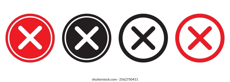 No sign. red and black forbidden thin circle cross flat icon. Restrict entry ban prohibition vector symbol. avoid risk x symbol. Don't delete graphic prohibition mark. stop sign. wrong, forbid