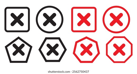 No sign. red and black forbidden thin circle cross flat icon. Restrict entry ban prohibition vector symbol. avoid risk x symbol. Don't delete graphic prohibition mark. stop sign. wrong, forbid