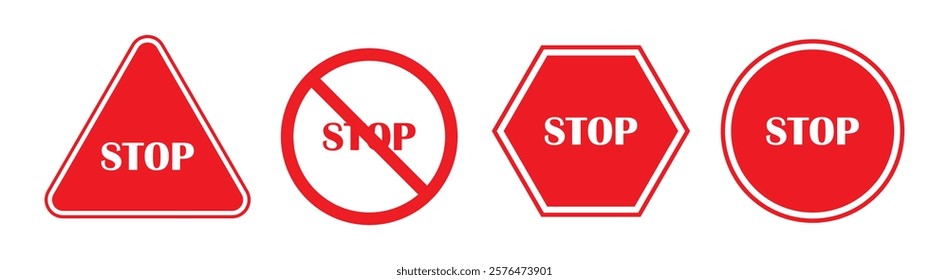  No Sign and Stop Sign Icon Set Flat Design .No Entry or No Sign Icon Set Editable Stroke.