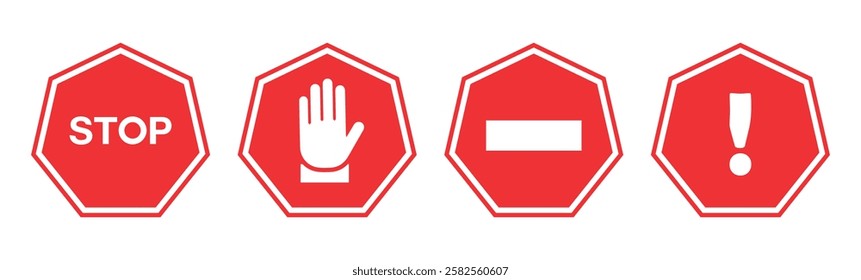 No Sign and Stop Sign Icon Set Flat Design on White Background.