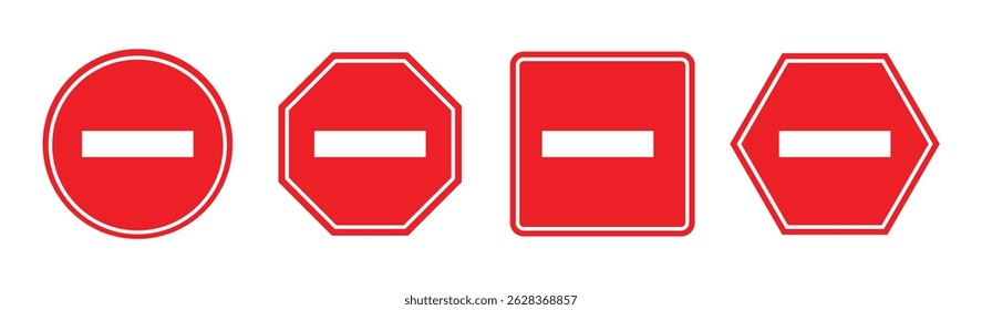 No Sign and Stop. Set stop red sign icon. do not enter. Warning stop sign - stock vector Sign Icon Set Flat Design on White Background.