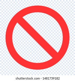 No sign, vector isolated icon of protest, ban red circle alert illustration on transparent background