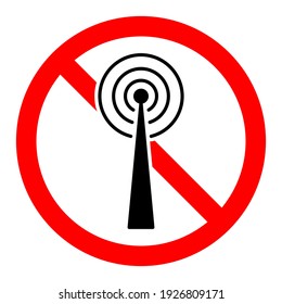 No signal. Antenna ban icon. WIFI signal is prohibited. Stop or ban red round sign with radio signal icon. Vector illustration.