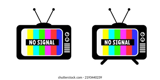 No Signal, Color Bar And Test Pattern. Cartoon Old Tv An Antenna. Classic Television Icon Or Symbol. Vector Retro Tv's, Electric Appliance. Old Style Tube Television. SMPTE Color Bars. Video