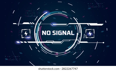 No signal digital background. Screen glitch effect, futuristic hud noise texture tech error monitor static pixel ui code rgb hack game cyberpunk split neon vector illustration
