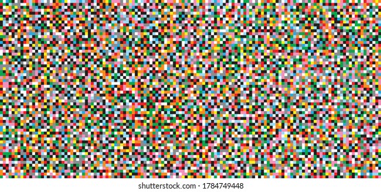 No signal. Dotted, dot point pixels. Pixel date. Monochrome seamless pattern. Mosaic background. Raster square shapes. Old green squares. Computer display screen monitor. Pixelated Game over 8 bit