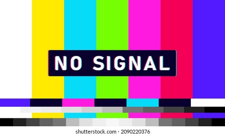 No signal glitch TV pattern. Television screen error. Screen with distorted color bars and noise. Vector illustration.