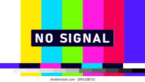 No Signal Glitch TV Pattern. Television Screen Error. Screen With Distorted Color Bars And Noise. Vector Illustration.