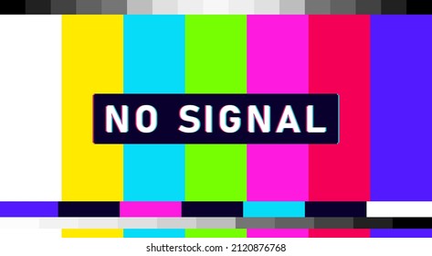 No Signal Glitch TV Pattern. Television Screen Error. Screen With Distorted Color Bars And Noise. Vector Illustration.