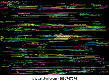 No signal glitch vector background of tv screen noise pattern with VHS rewind or digital video distortion texture. Random color pixel noise abstract backdrop of television signal failure design