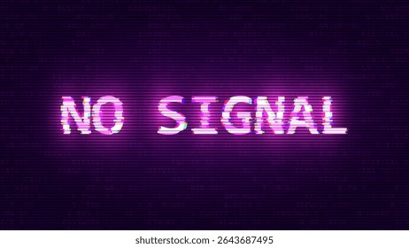 NO SIGNAL Glitched Word. HUD Hologram Cyberpunk Style Banner. Neon Tech Game Over Glitch Background. Design Element for Tech Gamers Event. Vector Illustration.