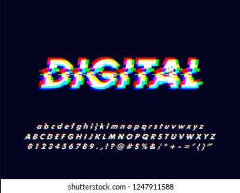 No Signal Glitches Rgb Screen Alphabet Character Design With Particle Led Screen Error Effect, Font Typeface Character Alphabet Typography Type Typo