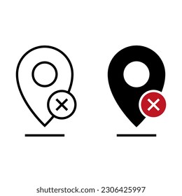 No signal, no GPS sign, map pointer with cross icon vector