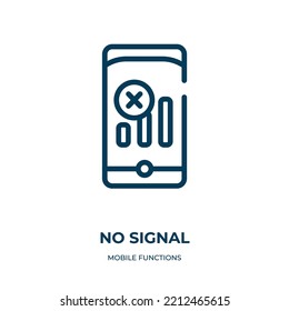 No signal icon. Linear vector illustration from mobile functions collection. Outline no signal icon vector. Thin line symbol for use on web and mobile apps, logo, print media.