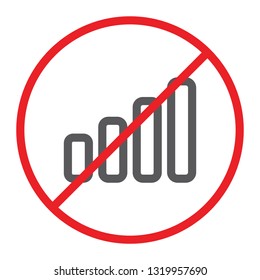 No signal line icon, prohibited and ban, no connection sign, vector graphics, a linear pattern on a white background, eps 10.