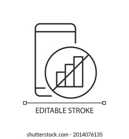 No Signal Linear Icon. Smartphone And Signal Bars Indicator. Network Disconnection. Dial Problem. Thin Line Customizable Illustration. Contour Symbol. Vector Isolated Outline Drawing. Editable Stroke