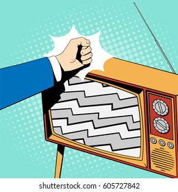 No signal on retro TV. Pop art illustration. Vector