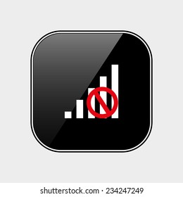 no signal, poor signal strength, signal strength indicator black glossy button, vector