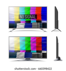 No Signal TV. Descendant Network. Rainbow Bars. Vector Abstract Background. Analog and NTSC standard tv test screen. Television Maintenance Component