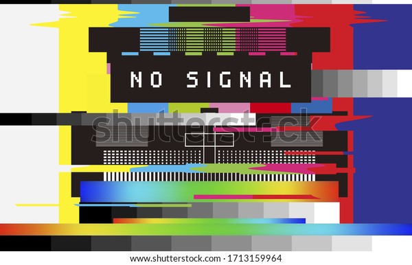 No Signal TV retro television test pattern\
with color RGB Bars and VHS glitch\
effect.