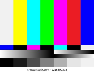 No Signal TV Test Pattern Vector. Television Colored Bars Signal. Introduction And The End Of The TV Programming. SMPTE Color Bars Illustration.