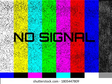 No signal TV test pattern background.Grain and noise texture.Television colored bars.