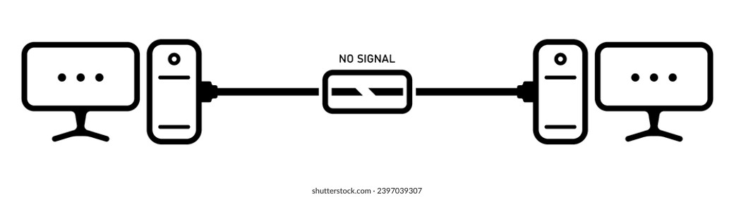 No signal vector icon. Broken wire between computers vector. No connection symbol. Vector illustration.