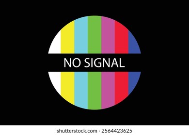 No Signal Wallpaper, A vibrant error message on a retro TV screen, featuring a colorful test pattern. Flat-style vector illustration.