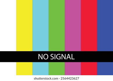 No Signal Wallpaper, A vibrant error message on a retro TV screen, featuring a colorful test pattern. Flat-style vector illustration.