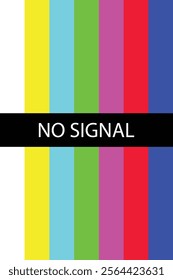 No Signal Wallpaper, A vibrant error message on a retro TV screen, featuring a colorful test pattern. Flat-style vector illustration.