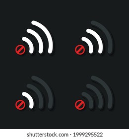 No signal, wifi. No internet connection. Error network sign symbol concept. Isolated on dark background. Illustration vector