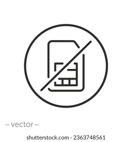 no sim card icon, blocked simcard, thin line symbol - editable stroke vector illustration