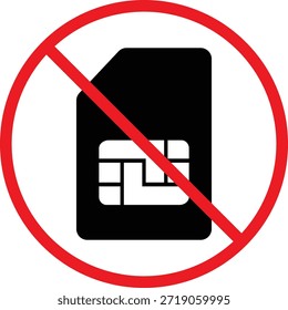 no hay icono de Sim. Símbolos de prohibición del módulo de identidad del Suscriptor. Sin Diseño gráfico de tarjeta SIM. Restricciones celulares y signos de privacidad
