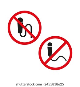 No singing or microphones allowed. Vector prohibition signs. Silence required symbol.