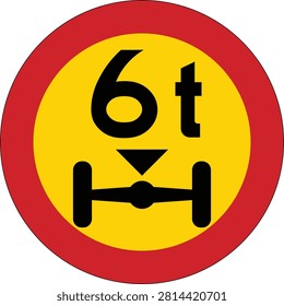 No Single Axle Weight 6t Axle European Road Sign