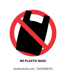 no single use plastic bags red prohibition sign, say no to plastic pollution, save environment, zero waste concept, vector illustration