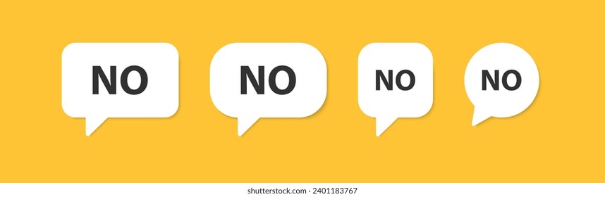 NO single word in the speech bubble. Nope sticker. Negative chat text. NO message. Choice concept. Vector illustration.