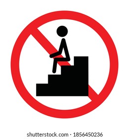 no sitting on stairs symbol, vector illustration 